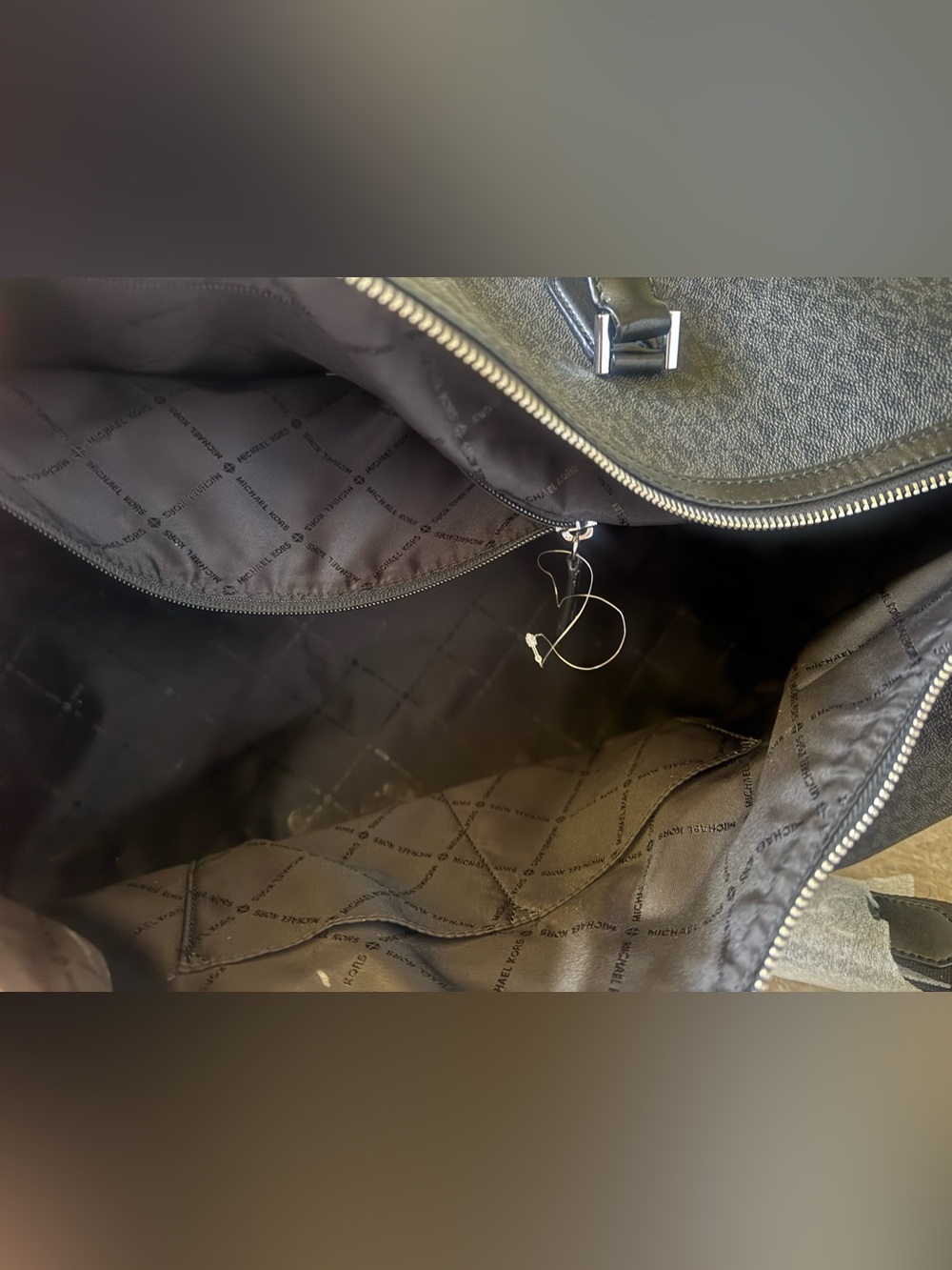 Michael Kors Black & Dark Gray Signature Travel Duffel - Picture 7 of 9
